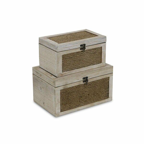 H2H Wooden Storage Boxes with Top & Front Rope Panels & a Metal Latch - Set of 2 H22845851